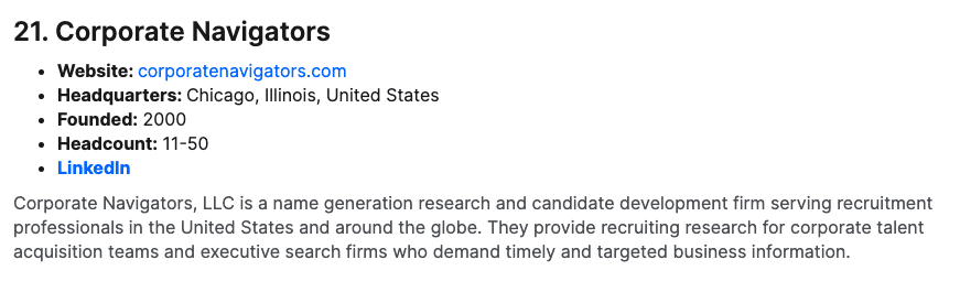 21 corporate navigators on list of top 25 illinois based executive search firms